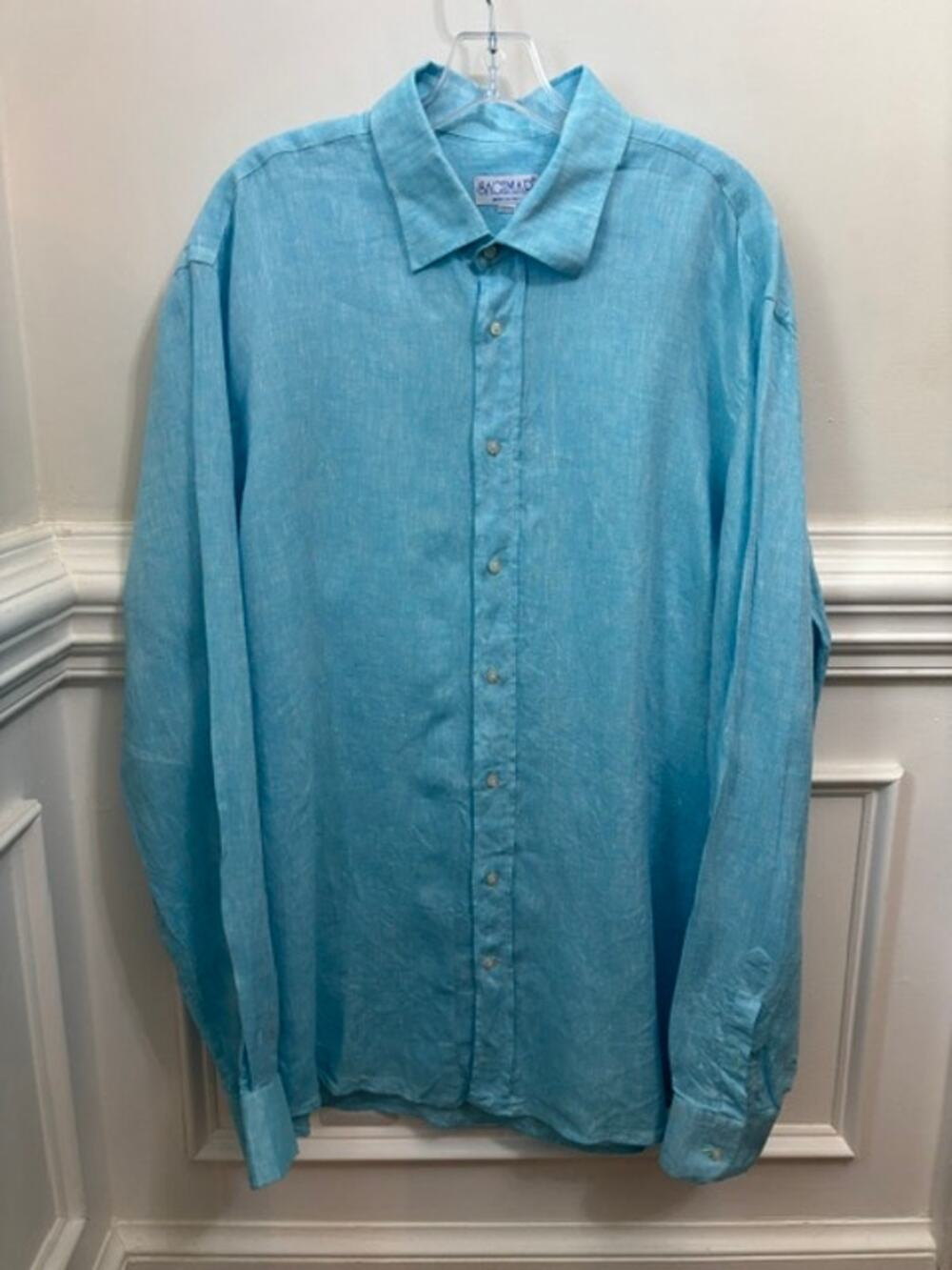 Sagimar Womens Italian 100% Linen Button Down Shirt 3XL Aqua Blue